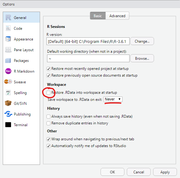 RStudio Einstellungen