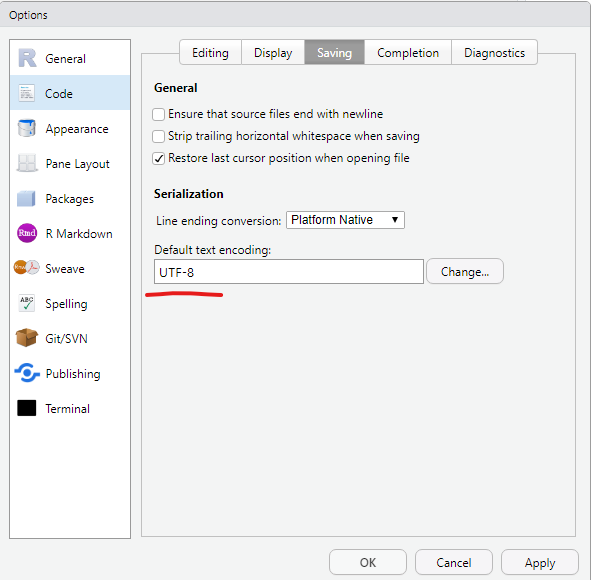 RStudio Einstellungen